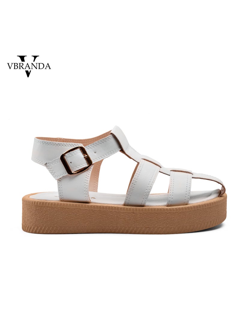 Vbranda - High-quality leather sandal with a side buckle CF-17-WHITE - Image 1