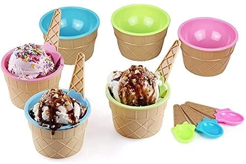 MEZON Dessert Bowls 6 Pack Ice Cream Bowl Spoon Set Frozen Yogurt Cups with Spoons Durable Plastic Dessert Bowl DIY Ice Cream Tools for Festive Party Kids Gift Random Color - Image 5