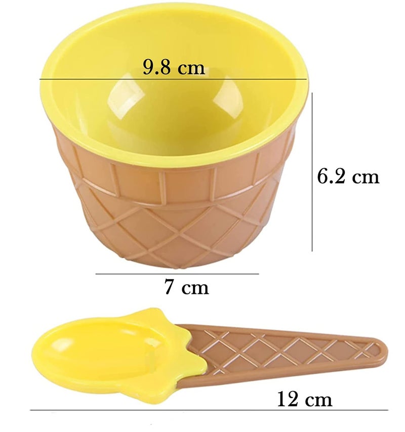 MEZON Dessert Bowls 6 Pack Ice Cream Bowl Spoon Set Frozen Yogurt Cups with Spoons Durable Plastic Dessert Bowl DIY Ice Cream Tools for Festive Party Kids Gift Random Color - Image 2
