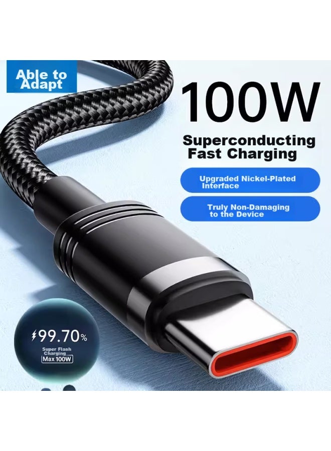 CAN Fit Type-c Charging Cable, 100w Data Cable, Fast Charging Suitable For Huawei, Honor, Oppo, Xiaomi, Vivo Phones, 66w Flash Charging Cable, Car Charger, 6a Extended 2 Meters, Black Nickel-plated - Image 1