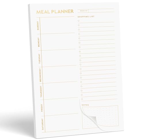 Paper Play Matte Gold Foil Magnetic Meal Planning Pad for Fridge 52 Undated Tear-off Sheets, 6x9 Inch Meal Planner & Grocery List with Magnet, Weekly Meal Planner with Tear Off Shopping List - Image 1