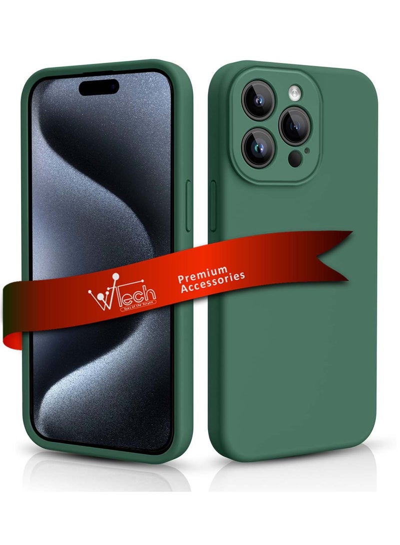 Wtech Premium Soft Liquid Silicone Case Cover For Apple iPhone 15 Pro 2023 Dark Green - Image 2