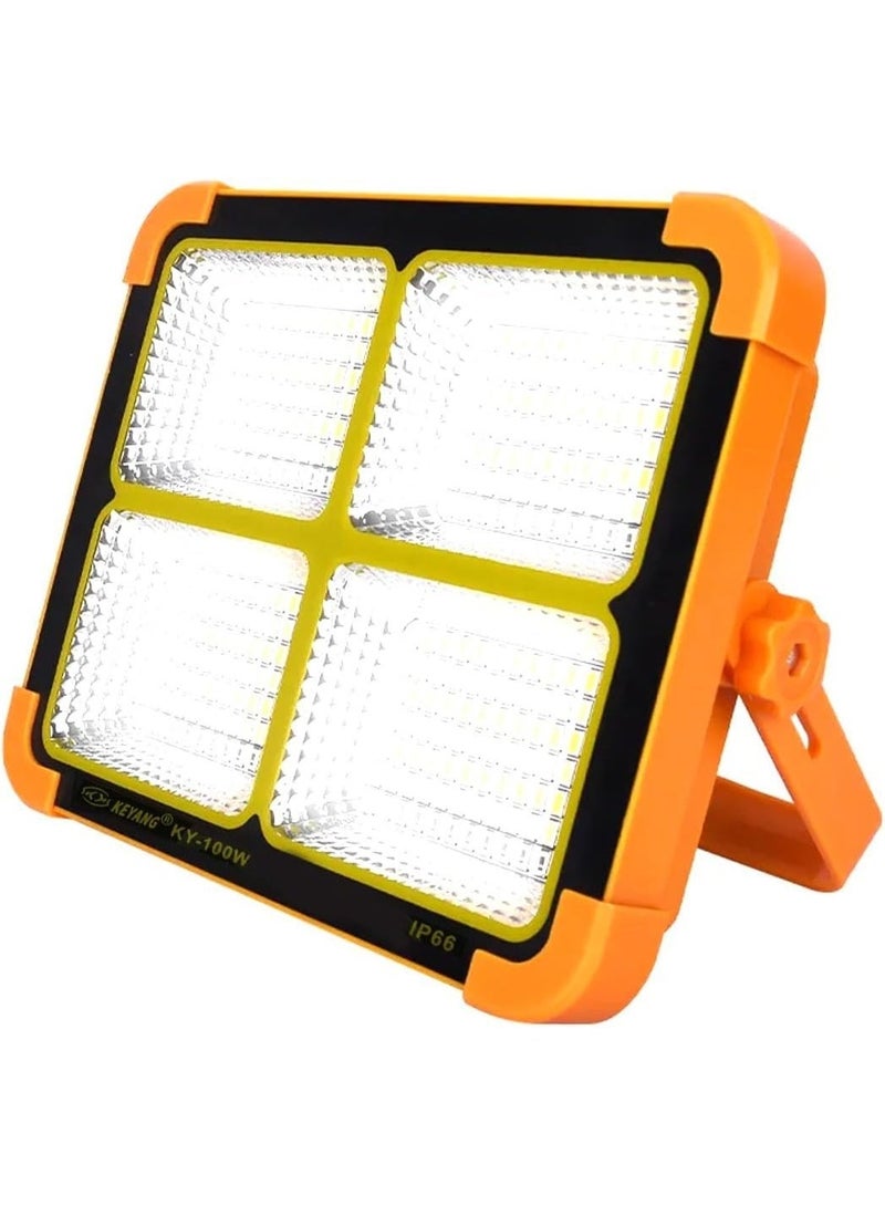 KEYANG Portable Solar LED Flood Light 100W (KY-100W) – 264 LED High Brightness Rechargeable Work Light with Solar & USB Charging, 5 Lighting Modes, IP66 Waterproof, Magnetic Base, 180° Adjustable Stand for Camping, Garage & Emergency Use - Image 1