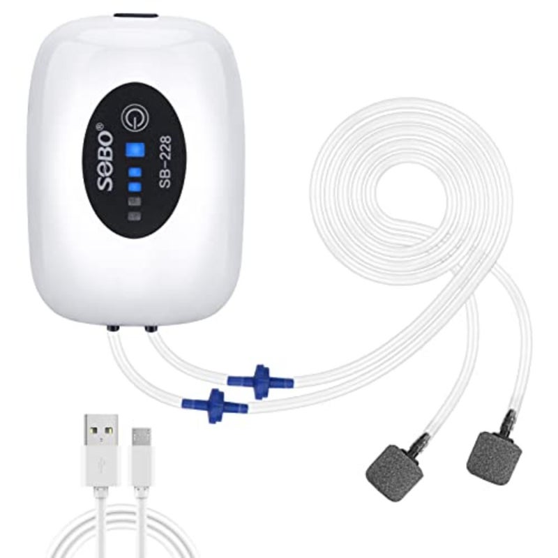 Rechargeable Aquarium Air Pump - Portable USB Aerator With 2 Outlets, Stones, Tubes, Check Valve for Fish Tank, Fishing, Transportation, Power Outage - Image 1
