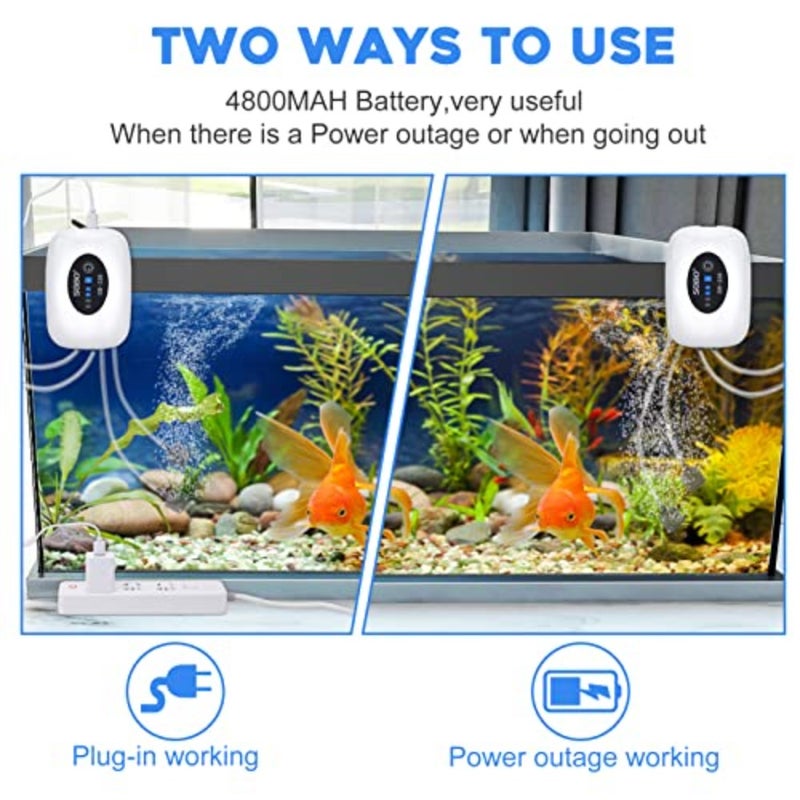 Rechargeable Aquarium Air Pump - Portable USB Aerator With 2 Outlets, Stones, Tubes, Check Valve for Fish Tank, Fishing, Transportation, Power Outage - Image 3