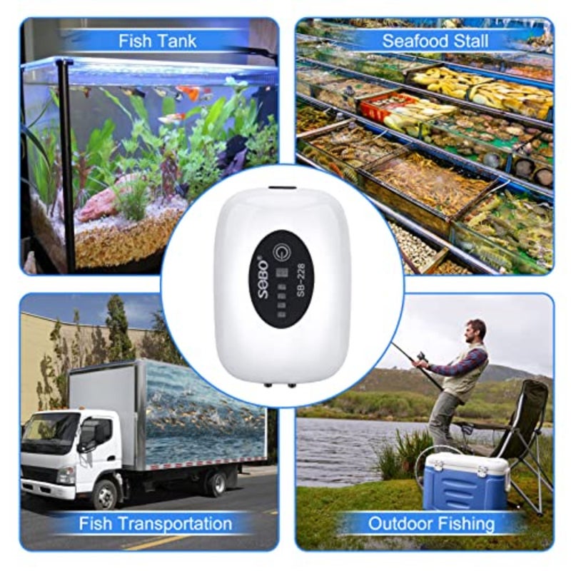 Rechargeable Aquarium Air Pump - Portable USB Aerator With 2 Outlets, Stones, Tubes, Check Valve for Fish Tank, Fishing, Transportation, Power Outage - Image 4