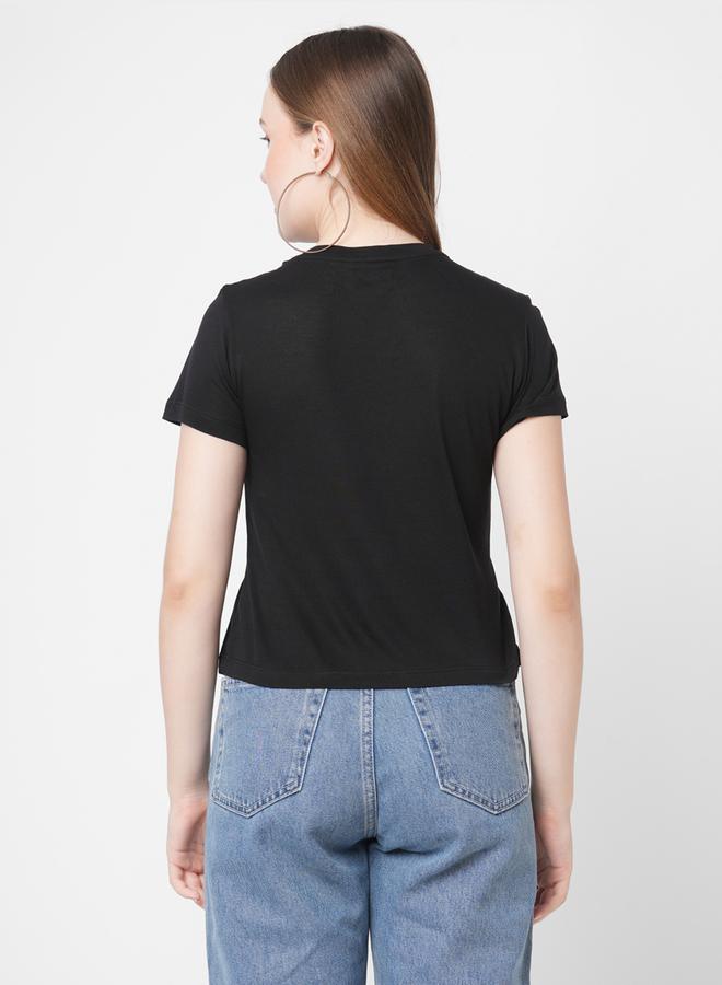 Mish Women Black Embellished Bunny Detail Short Sleeve T-Shirt - Image 5