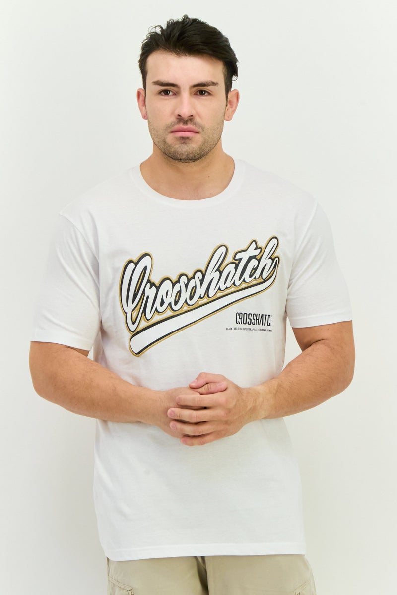CROSSHATCH Men Crew Neck Short Sleeves Graphic Printed T-Shirt, White - Image 1