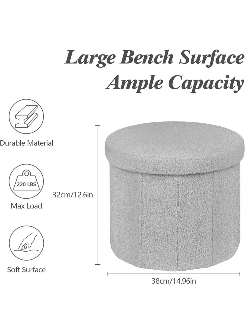 Round Pouf Ottoman with Storage, Ottomans Foot Rest Stool, Vanity Stool Chair & Circle Coffee Table, Padded Boucle Ottoman Seat for Dorm Bedroom Living Room, Support 220lbs, Grey - Image 3