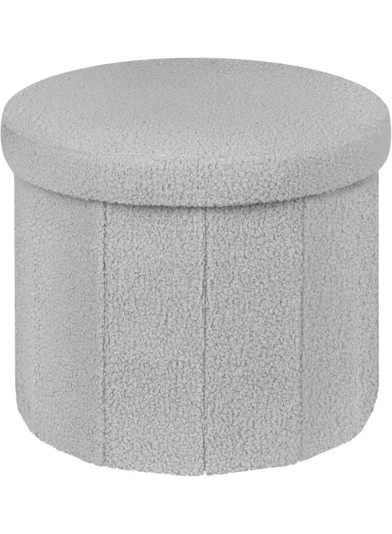 Round Pouf Ottoman with Storage, Ottomans Foot Rest Stool, Vanity Stool Chair & Circle Coffee Table, Padded Boucle Ottoman Seat for Dorm Bedroom Living Room, Support 220lbs, Grey - Image 1