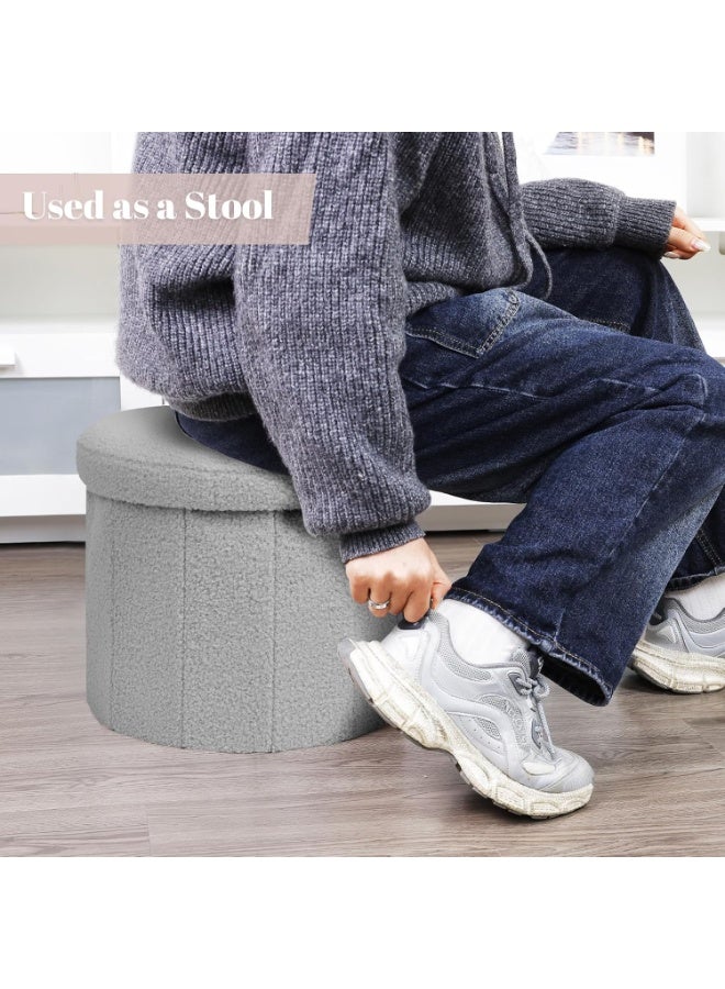 Round Pouf Ottoman with Storage, Ottomans Foot Rest Stool, Vanity Stool Chair & Circle Coffee Table, Padded Boucle Ottoman Seat for Dorm Bedroom Living Room, Support 220lbs, Grey - Image 5