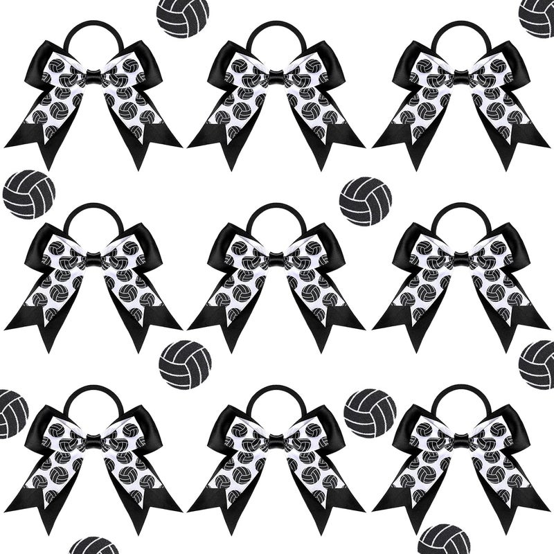 MTLEE 9 Pieces Sports Ball Hair Bows Volleyball Hair Bows Elastic Scrunchies Bands Cheerleader Ponytail Holder Sport Accessories for Players Teams Volleyball