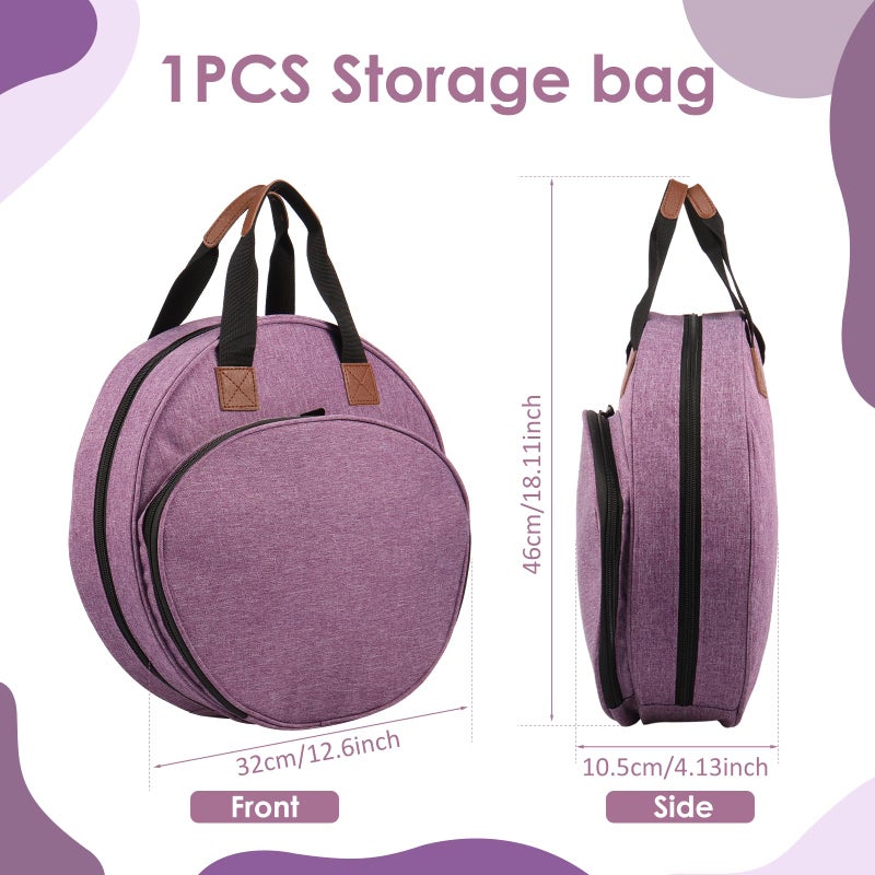 Muyoka Embroidery Project Bag, Embroidery Supplies Storage Carrying Tote Case with Multiple Pockets and Handle, Cross Stitch Bag, Double Layer Round Embroiderys Project Bags for Floss Hoops Thread (Purple) - Image 5