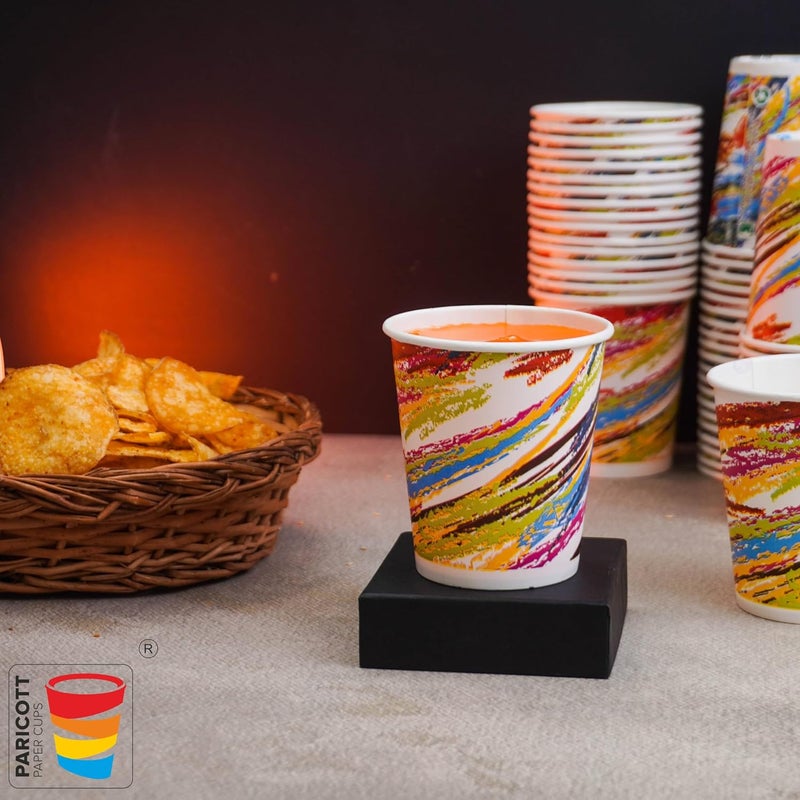 PARICOTT 200ml Crayon Printed CupEcoFriendly Disposable Glasses Drinking CupsCocktail Cold Drink Juice Water Party Paper Cups for Hot Cold Beverages Pack of 200pcs Multicolour - Image 5