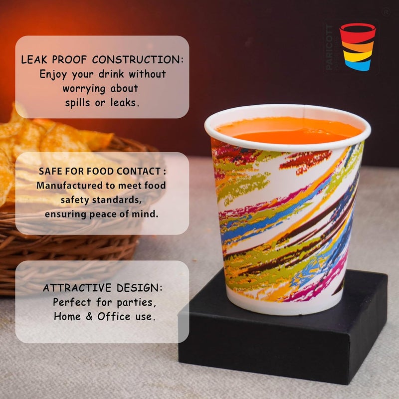 PARICOTT 200ml Crayon Printed CupEcoFriendly Disposable Glasses Drinking CupsCocktail Cold Drink Juice Water Party Paper Cups for Hot Cold Beverages Pack of 200pcs Multicolour - Image 3