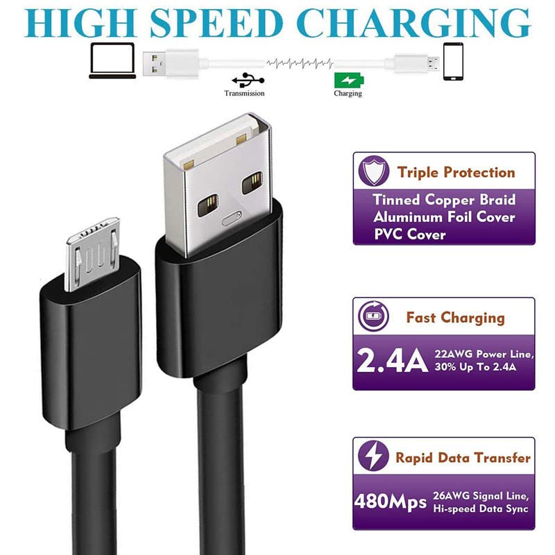 MOVOYEE كابل USB طويل 10 قدم إلى Micro USB لشاحن أندرويد، شحن سريع ونقل بيانات سريع، كابل شحن Micro USB متين TPE لكيندل فاير، سامسونج جالاكسي S7 إيدج/S6/تابلت، LG، PS4 - أسود - Image 3