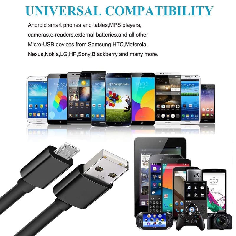 MOVOYEE كابل USB طويل 10 قدم إلى Micro USB لشاحن أندرويد، شحن سريع ونقل بيانات سريع، كابل شحن Micro USB متين TPE لكيندل فاير، سامسونج جالاكسي S7 إيدج/S6/تابلت، LG، PS4 - أسود - Image 2