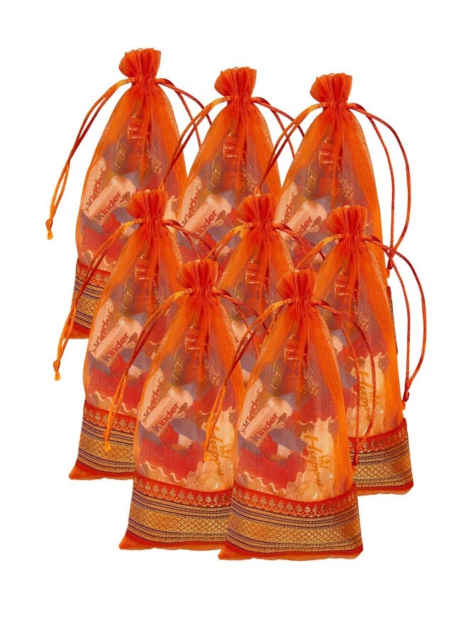 Kriwin Silk Potli Bags with Drawstring, 18 x 12 cm, Pack of 10, for Gifting and Storage (Orange) - Image 1