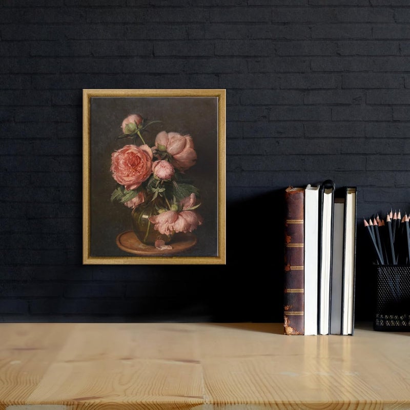 Pyradecor Vintage Wall Art Retro Natural Wood Framed Home Decor Pfingstrosen Canvas Prints Classical Floral Painting for Living Room Bedroom Kitchen Farmhouse Office Decorations - Image 3