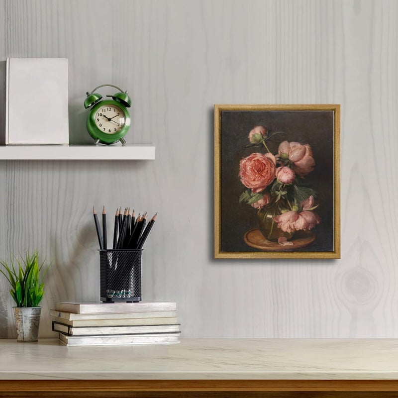 Pyradecor Vintage Wall Art Retro Natural Wood Framed Home Decor Pfingstrosen Canvas Prints Classical Floral Painting for Living Room Bedroom Kitchen Farmhouse Office Decorations - Image 2