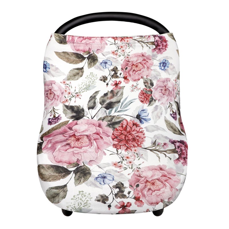 TANOFAR Nursing Cover Breastfeeding, Multi-use Baby CarSeat Cover Girls, Infant Stroller Car Seat Cover, Stretchy Carseat Canopy, Soft Breathable, Peony - Image 1