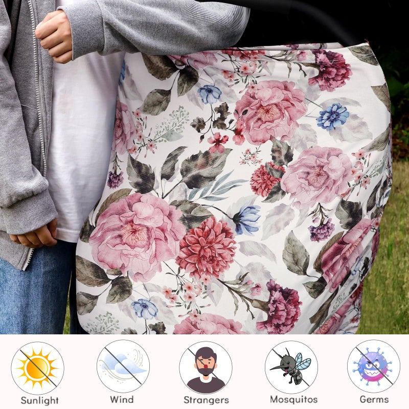 TANOFAR Nursing Cover Breastfeeding, Multi-use Baby CarSeat Cover Girls, Infant Stroller Car Seat Cover, Stretchy Carseat Canopy, Soft Breathable, Peony - Image 3