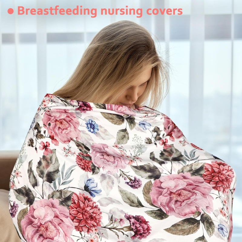TANOFAR Nursing Cover Breastfeeding, Multi-use Baby CarSeat Cover Girls, Infant Stroller Car Seat Cover, Stretchy Carseat Canopy, Soft Breathable, Peony - Image 4