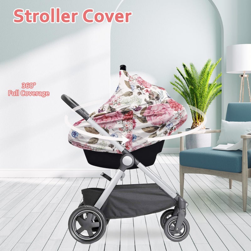 TANOFAR Nursing Cover Breastfeeding, Multi-use Baby CarSeat Cover Girls, Infant Stroller Car Seat Cover, Stretchy Carseat Canopy, Soft Breathable, Peony - Image 5