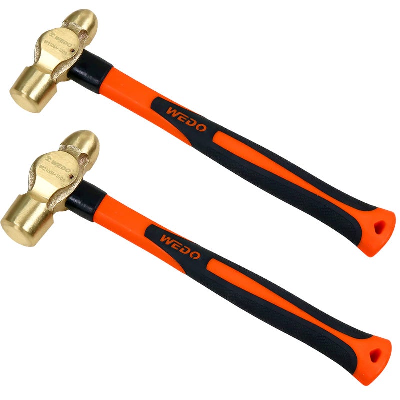 WEDO 2PCS Brass Ball Peen Hammer Set 8 oz12 oz12lb34lb Brass Ball Pein Hammer Set with Fiberglass HandleDieForgedCorrosion ResistantDIN Standard