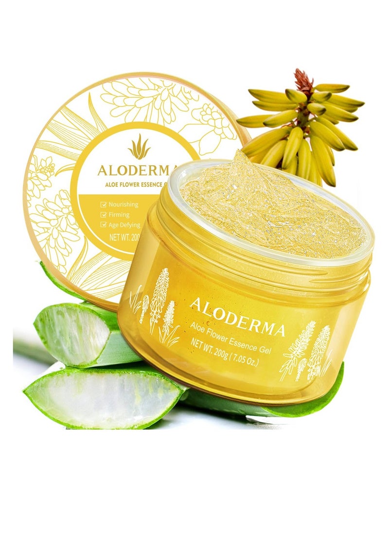 Aloderma Aloderma Age-Defying 24K Gold Leaf Aloe Flower Essence Gel, Made within 12 Hours of Harvest - Luxurious Aloe Gel with Allantoin & Hyaluronic Acid for a Glowing, Shimmering, Youthful Complexion, 7oz  - Image 1