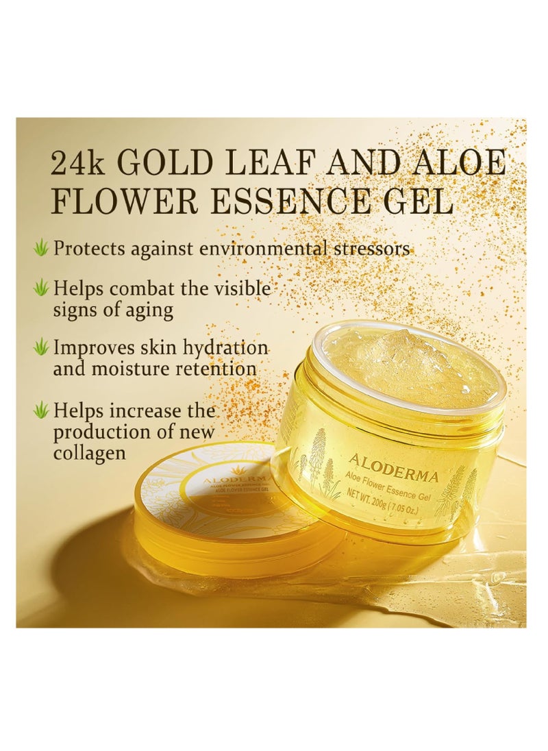 Aloderma Aloderma Age-Defying 24K Gold Leaf Aloe Flower Essence Gel, Made within 12 Hours of Harvest - Luxurious Aloe Gel with Allantoin & Hyaluronic Acid for a Glowing, Shimmering, Youthful Complexion, 7oz  - Image 2