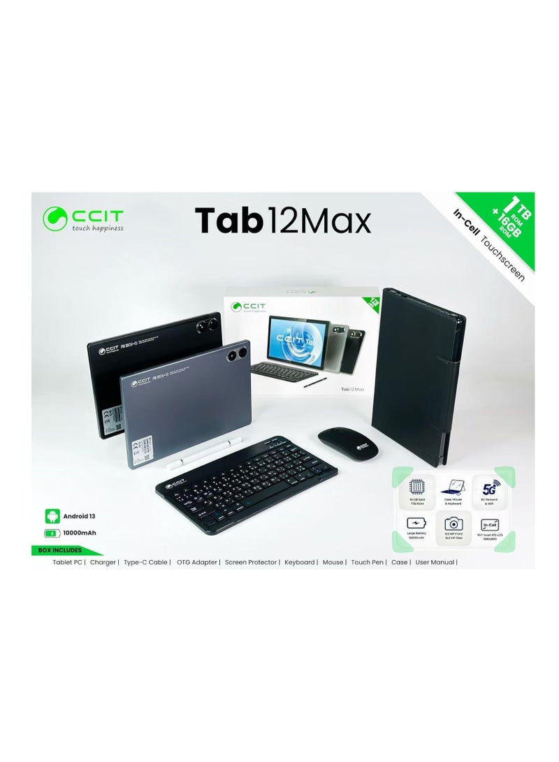 CCIT Tab 12 Max 10.1-Inch Android Tablet | 16GB RAM + 1TB ROM | Full HD Touchscreen | 10000mAh Battery | With Keyboard, Mouse & Stylus | Dual SIM 4G-Grey - Image 5