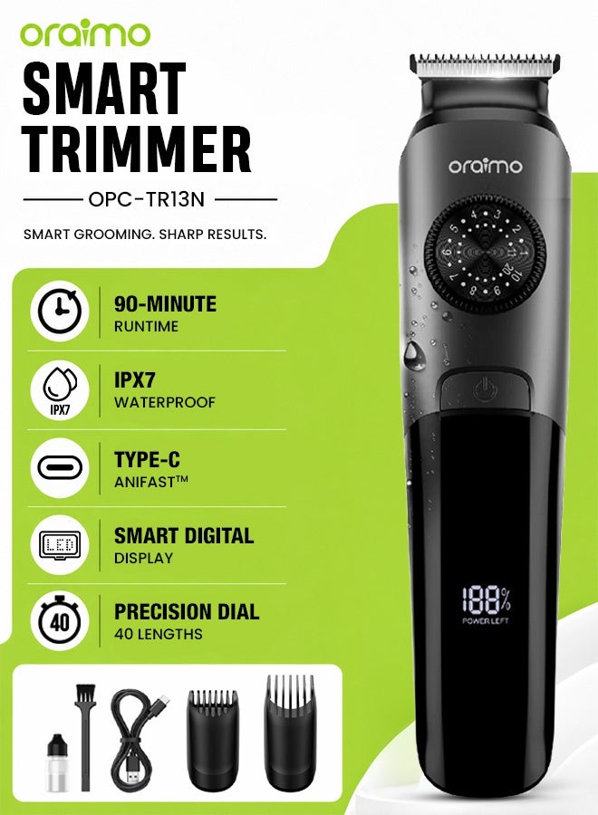 Oraimo مقص شعر احترافي OPC-TR13N مع قرص دقيق، مقاوم للماء IPX7، وقت تشغيل لاسلكي 90 دقيقة، قابل للشحن من نوع C، مقص لحية - Image 1
