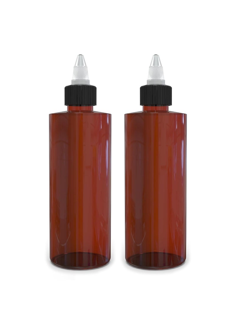 BRIGHTFROM - BRIGHTFROM Twist Top Applicator Bottles 8 OZ Cylinder Empty Squeeze Bottles Black Nozzle BPAFree Plastic PET Refillable OpenClose Nozzle  Multi Purpose Amber 2 PACK - Image 1