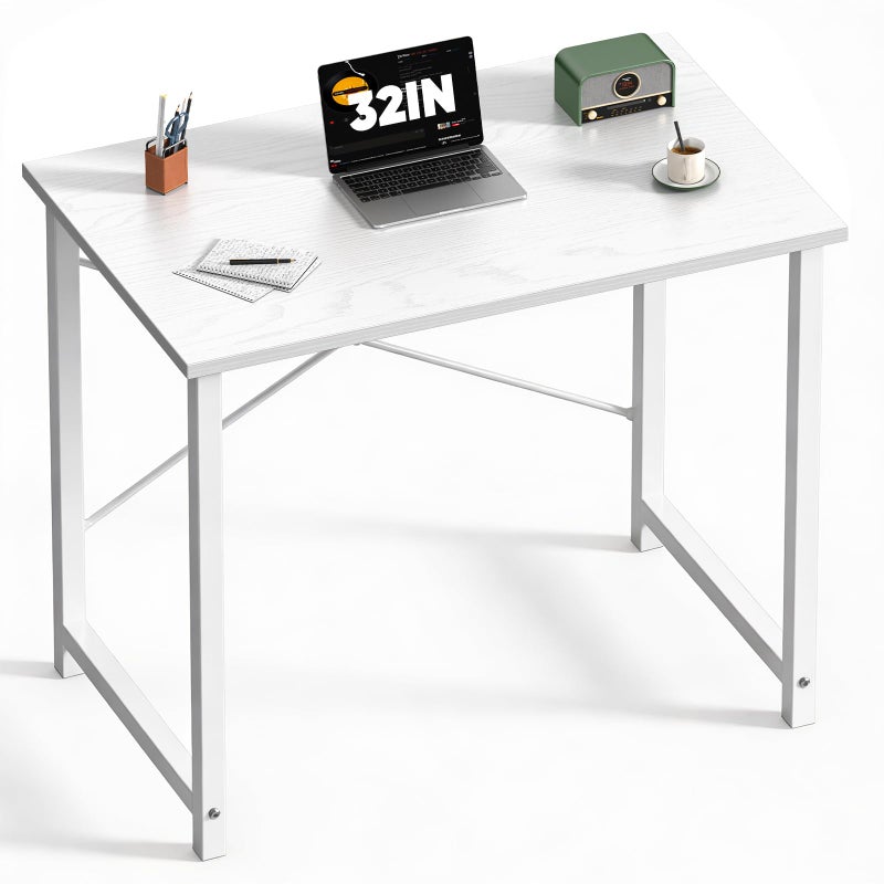 DUMOS 32 Inch Office Small Computer Desk Modern Simple Style Writing Study Work Table for Home Bedroom - Wood White - Image 1