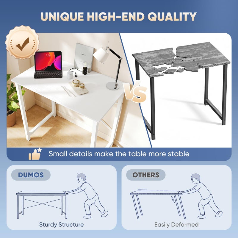 DUMOS 32 Inch Office Small Computer Desk Modern Simple Style Writing Study Work Table for Home Bedroom - Wood White - Image 3