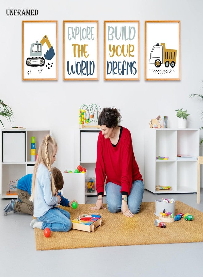 BearCake Construction Decor for Boys Room, Cartoon Excavator Truck Wall Art Poster Prints, Construction Wall Decor for Toddler Boy Room Playroom Nursery Set of 4 8x10 Inches Unframed - Image 2