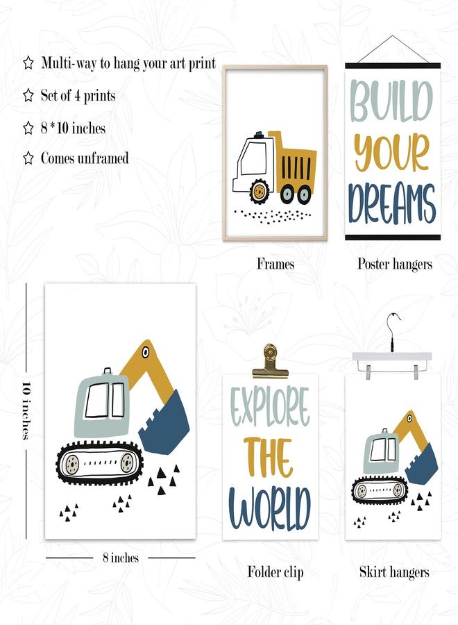 BearCake Construction Decor for Boys Room, Cartoon Excavator Truck Wall Art Poster Prints, Construction Wall Decor for Toddler Boy Room Playroom Nursery Set of 4 8x10 Inches Unframed - Image 5
