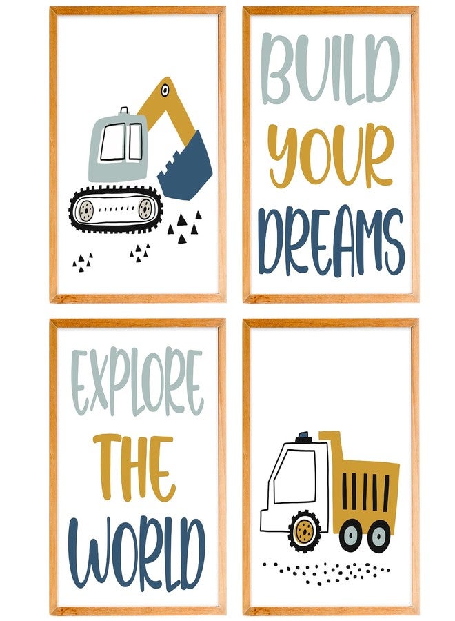 BearCake Construction Decor for Boys Room, Cartoon Excavator Truck Wall Art Poster Prints, Construction Wall Decor for Toddler Boy Room Playroom Nursery Set of 4 8x10 Inches Unframed - Image 1