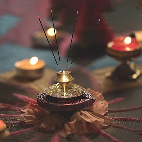 Tip 'n' Top® Brass Agarbatti/Incense Holder with Plate for Ash (Golden) - Image 2