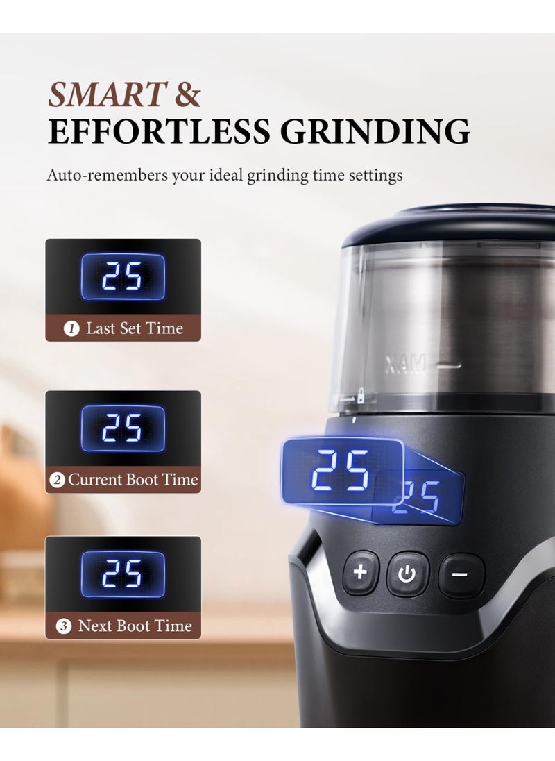 ibsun Adjustable Coffee Grinder Electric, Super Silent Electric Coffee Bean Grinder with Time-Memory Adjustment and Multi-Functional Stainless Steel Cup for Spices, Herbs, and Nuts Grinding  - Image 3
