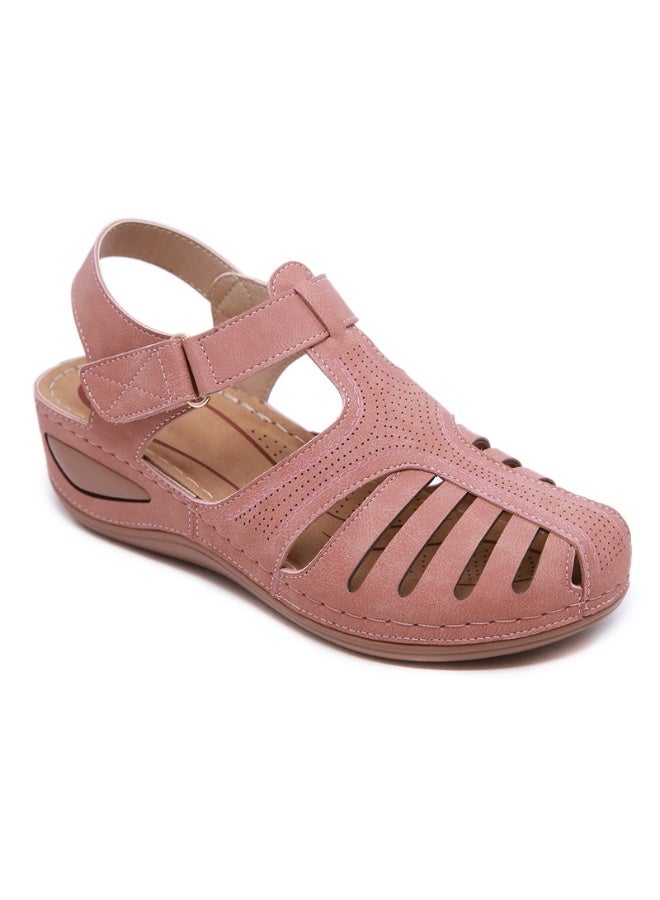 NIBEMINENT Summer Retro Wedge Sandals Leather Casual Women's Anti-Slip Open Toe Platform Shoes Soft Sole Beach Roman Shoes 