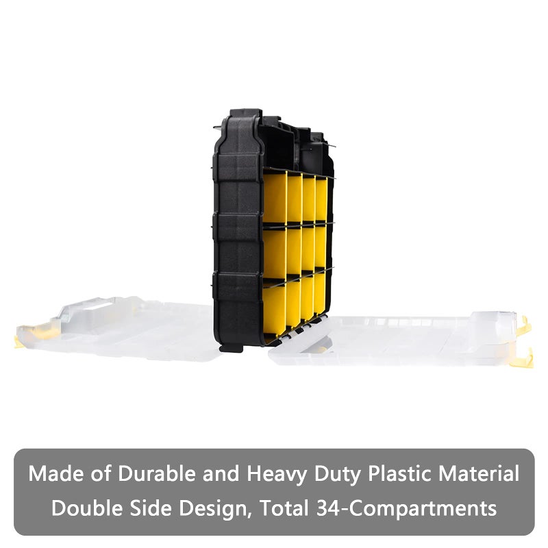 AIDY-PRO Tools Organizer Box Small Parts Storage Box 34-Compartment Double Side Hardware Organizers with Removable Plastic Dividers for Screws, Nuts, Nails, Bolts - Image 3