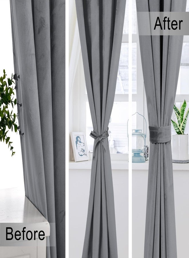 XWZO Grey Velvet Curtains 96 Inches Long, Elegent Soft Luxury Curtains for Living Room, Thermal Insulated Room Darkening Grey Curtain for Bedroom Decor, Velvet Drapes Set 2 Panels - Image 2