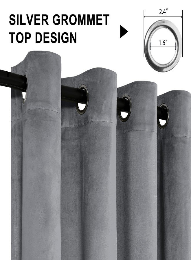 XWZO Grey Velvet Curtains 96 Inches Long, Elegent Soft Luxury Curtains for Living Room, Thermal Insulated Room Darkening Grey Curtain for Bedroom Decor, Velvet Drapes Set 2 Panels - Image 4