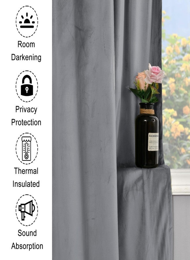 XWZO Grey Velvet Curtains 96 Inches Long, Elegent Soft Luxury Curtains for Living Room, Thermal Insulated Room Darkening Grey Curtain for Bedroom Decor, Velvet Drapes Set 2 Panels - Image 3