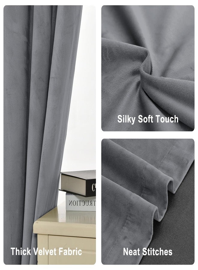 XWZO Grey Velvet Curtains 96 Inches Long, Elegent Soft Luxury Curtains for Living Room, Thermal Insulated Room Darkening Grey Curtain for Bedroom Decor, Velvet Drapes Set 2 Panels - Image 5