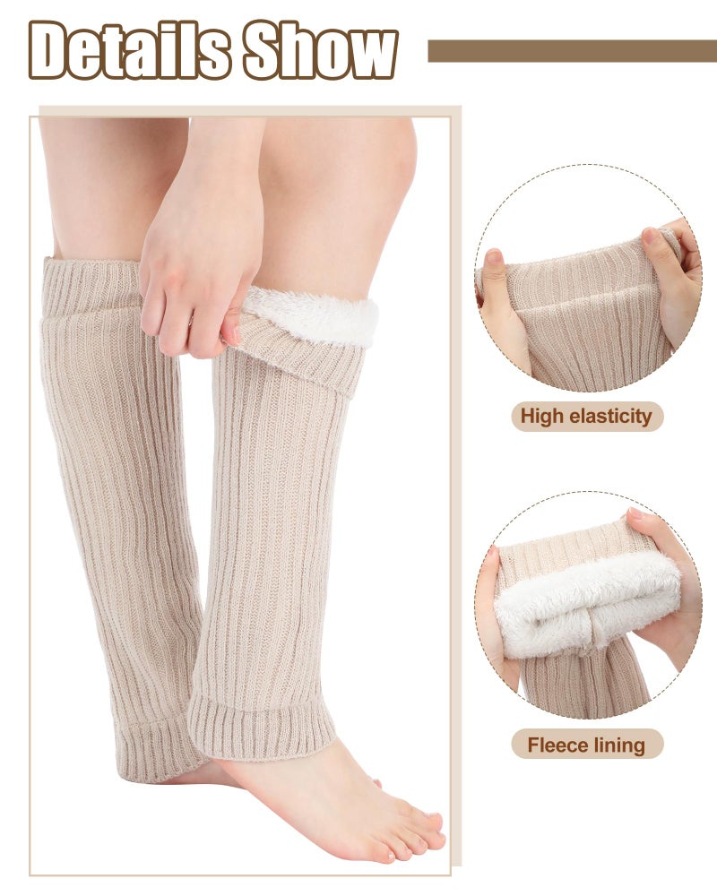 Chuarry 3 Pairs Winter Fleece Lined Leg Warmer for Women Skating Leg Warmer Long Boot Socks for Women Skating Every Day Wear (Vertical Stripes, Beige, Khaki, Gray) - Image 4