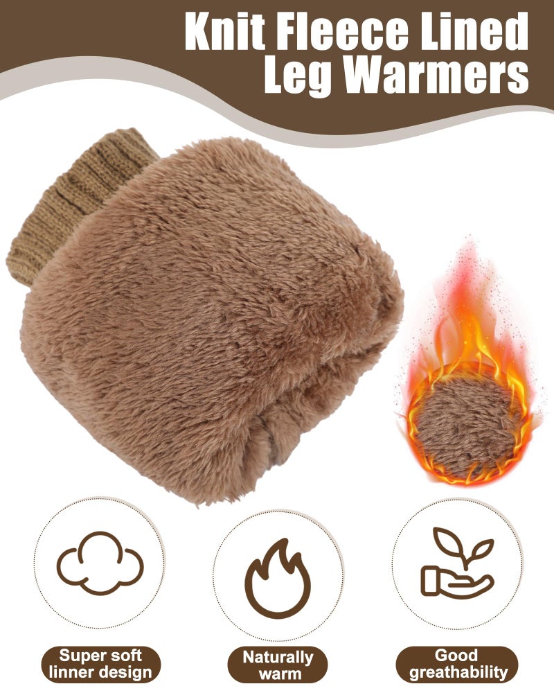 Chuarry 3 Pairs Winter Fleece Lined Leg Warmer for Women Skating Leg Warmer Long Boot Socks for Women Skating Every Day Wear (Vertical Stripes, Beige, Khaki, Gray) - Image 2
