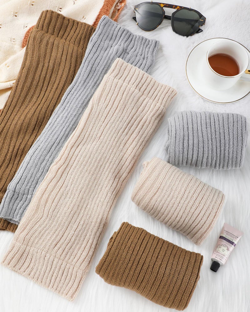 Chuarry 3 Pairs Winter Fleece Lined Leg Warmer for Women Skating Leg Warmer Long Boot Socks for Women Skating Every Day Wear (Vertical Stripes, Beige, Khaki, Gray) - Image 5